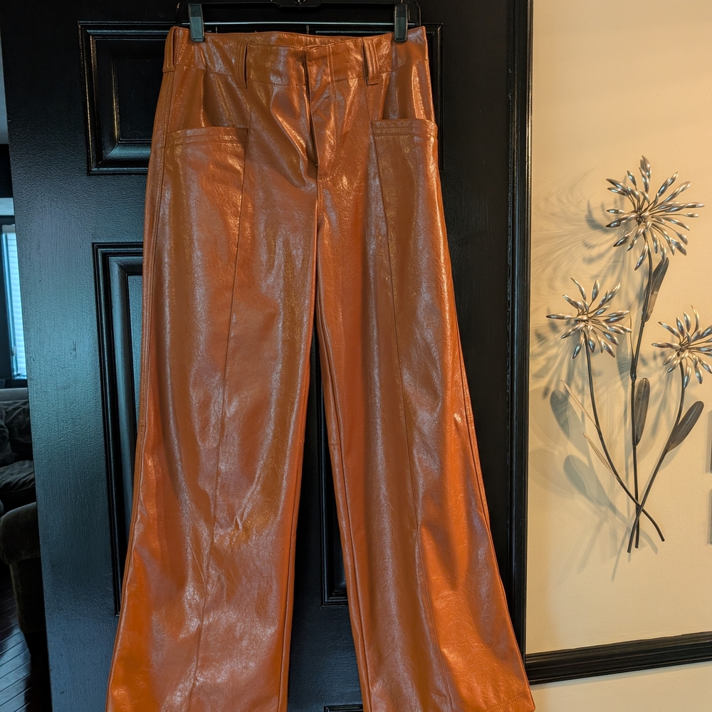 Free People Wide Leg Pants in Shiny Orange